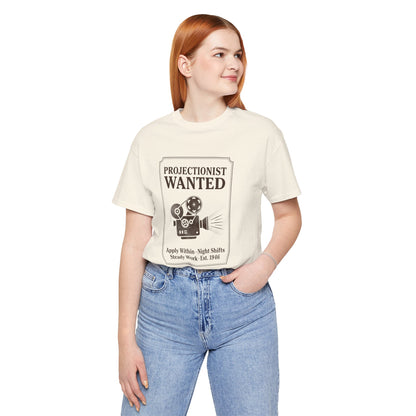 Projectionist Wanted Vintage Camera Tee — Retro Movie Crew T‑Shirt