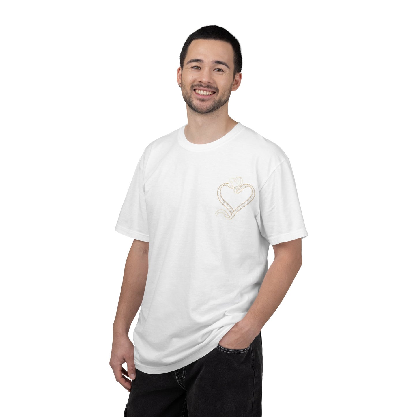 Embroidered Gold Heart T-Shirt — Minimal Chest Heart Tee