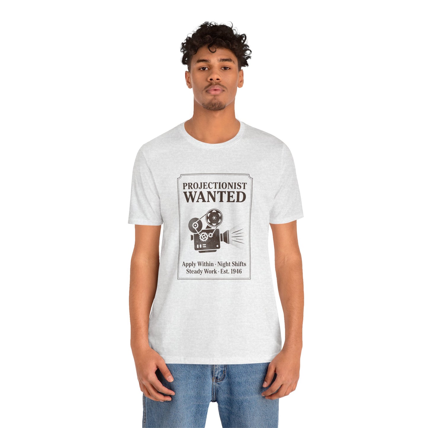 Projectionist Wanted Vintage Camera Tee — Retro Movie Crew T‑Shirt