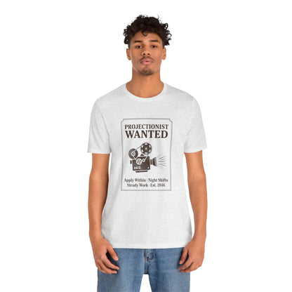 Projectionist Wanted Vintage Camera Tee — Retro Movie Crew T‑Shirt