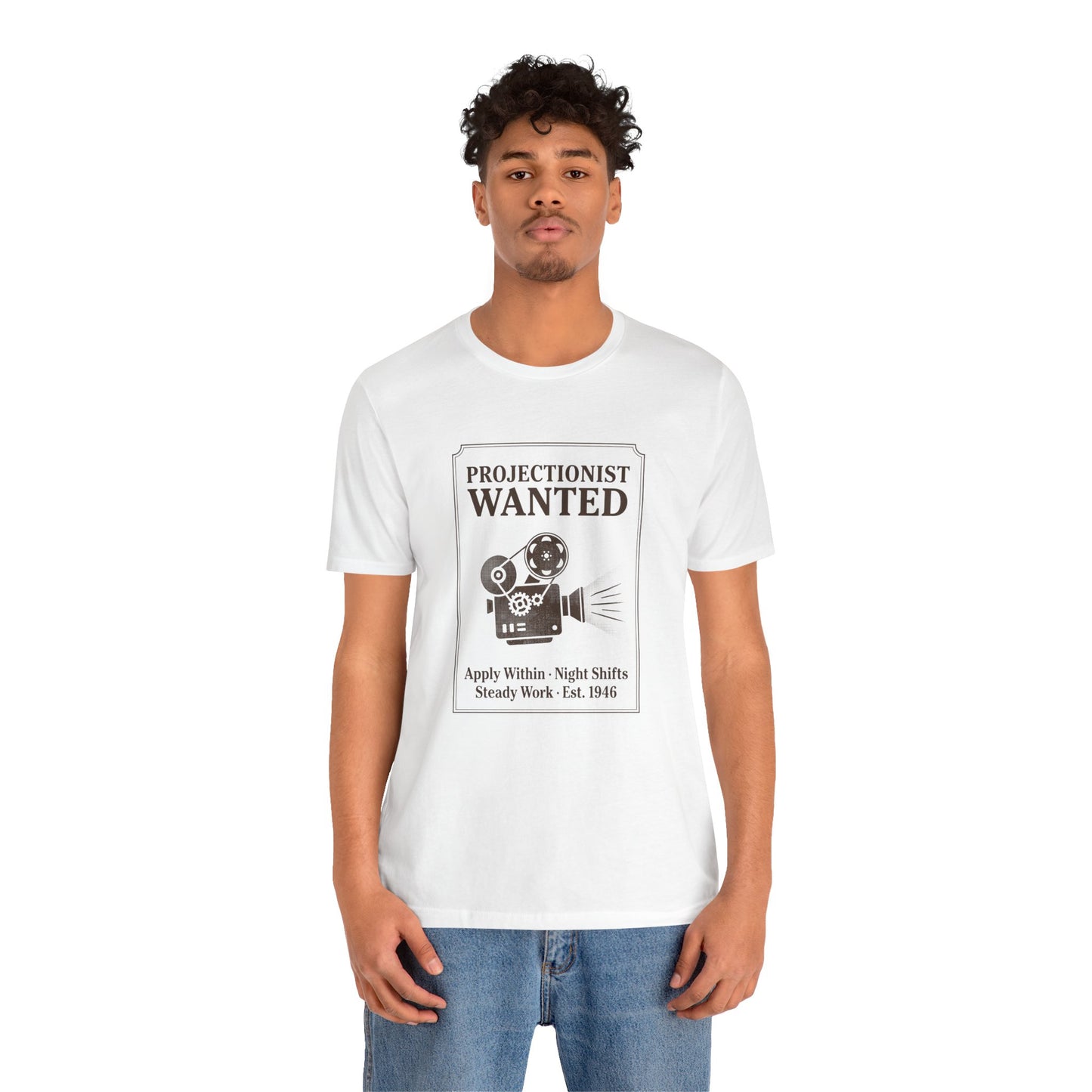 Projectionist Wanted Vintage Camera Tee — Retro Movie Crew T‑Shirt