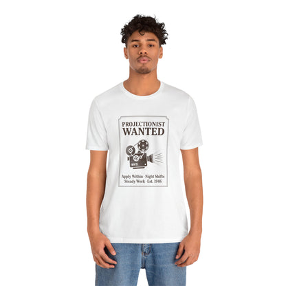 Projectionist Wanted Vintage Camera Tee — Retro Movie Crew T‑Shirt