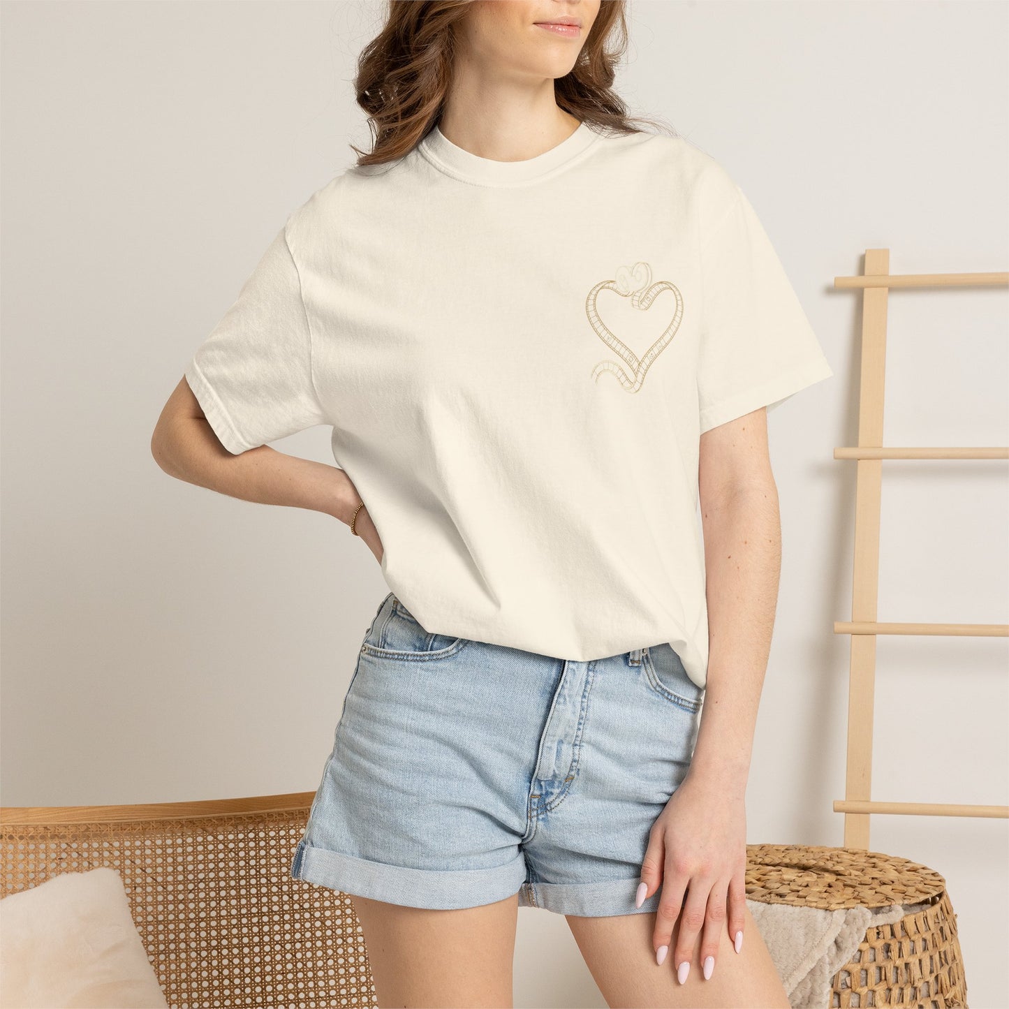 Embroidered Gold Heart T-Shirt — Minimal Chest Heart Tee