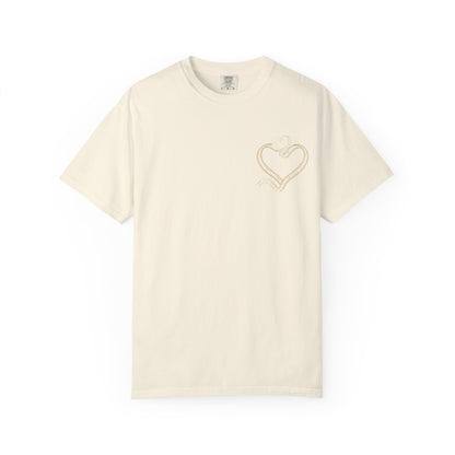 Embroidered Gold Heart T-Shirt — Minimal Chest Heart Tee