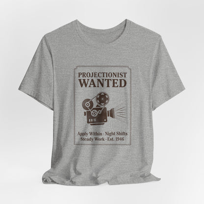 Projectionist Wanted Vintage Camera Tee — Retro Movie Crew T‑Shirt