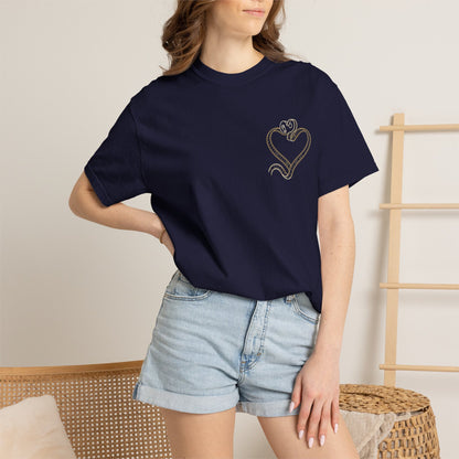 Embroidered Gold Heart T-Shirt — Minimal Chest Heart Tee