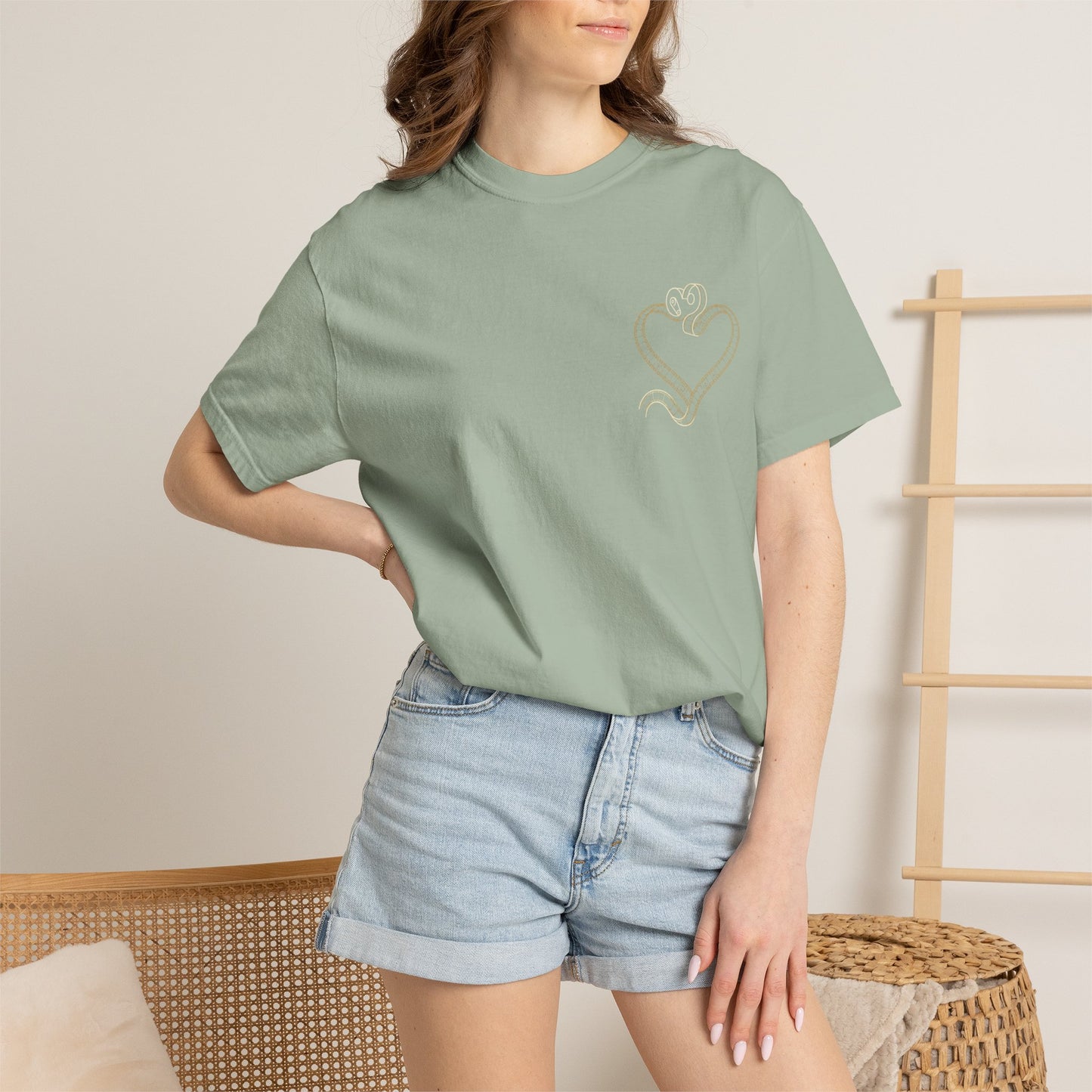 Embroidered Gold Heart T-Shirt — Minimal Chest Heart Tee
