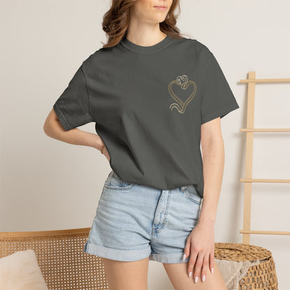 Embroidered Gold Heart T-Shirt — Minimal Chest Heart Tee