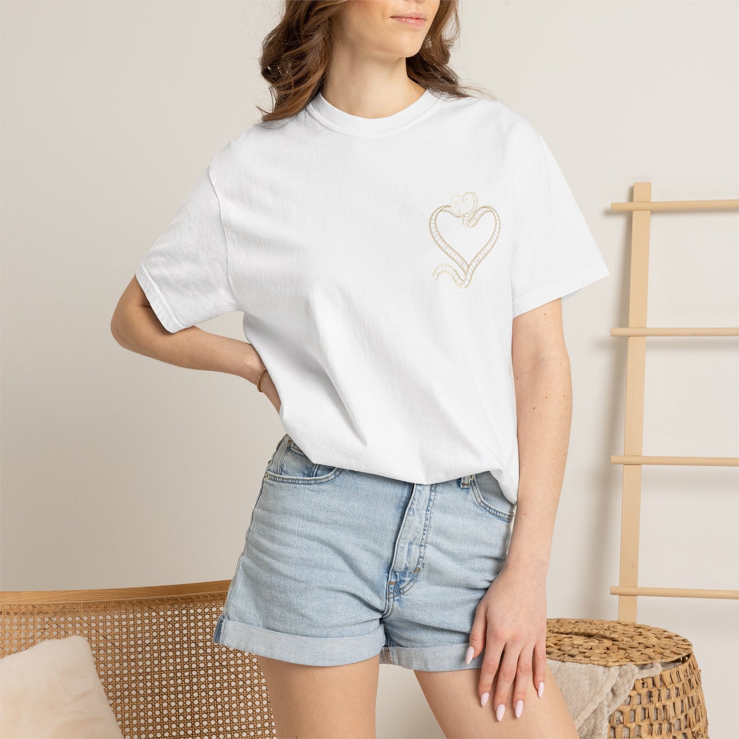 Embroidered Gold Heart T-Shirt — Minimal Chest Heart Tee