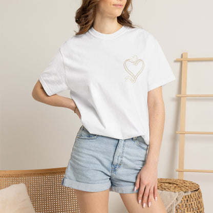 Embroidered Gold Heart T-Shirt — Minimal Chest Heart Tee
