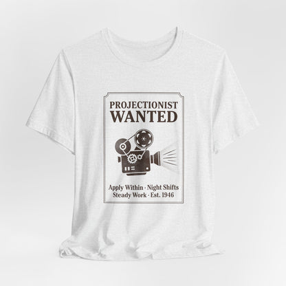 Projectionist Wanted Vintage Camera Tee — Retro Movie Crew T‑Shirt