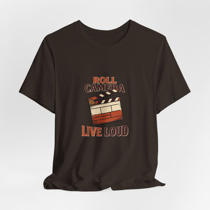 Film Clapboard T-Shirt – "Roll Camera Live Loud" Graphic Tee