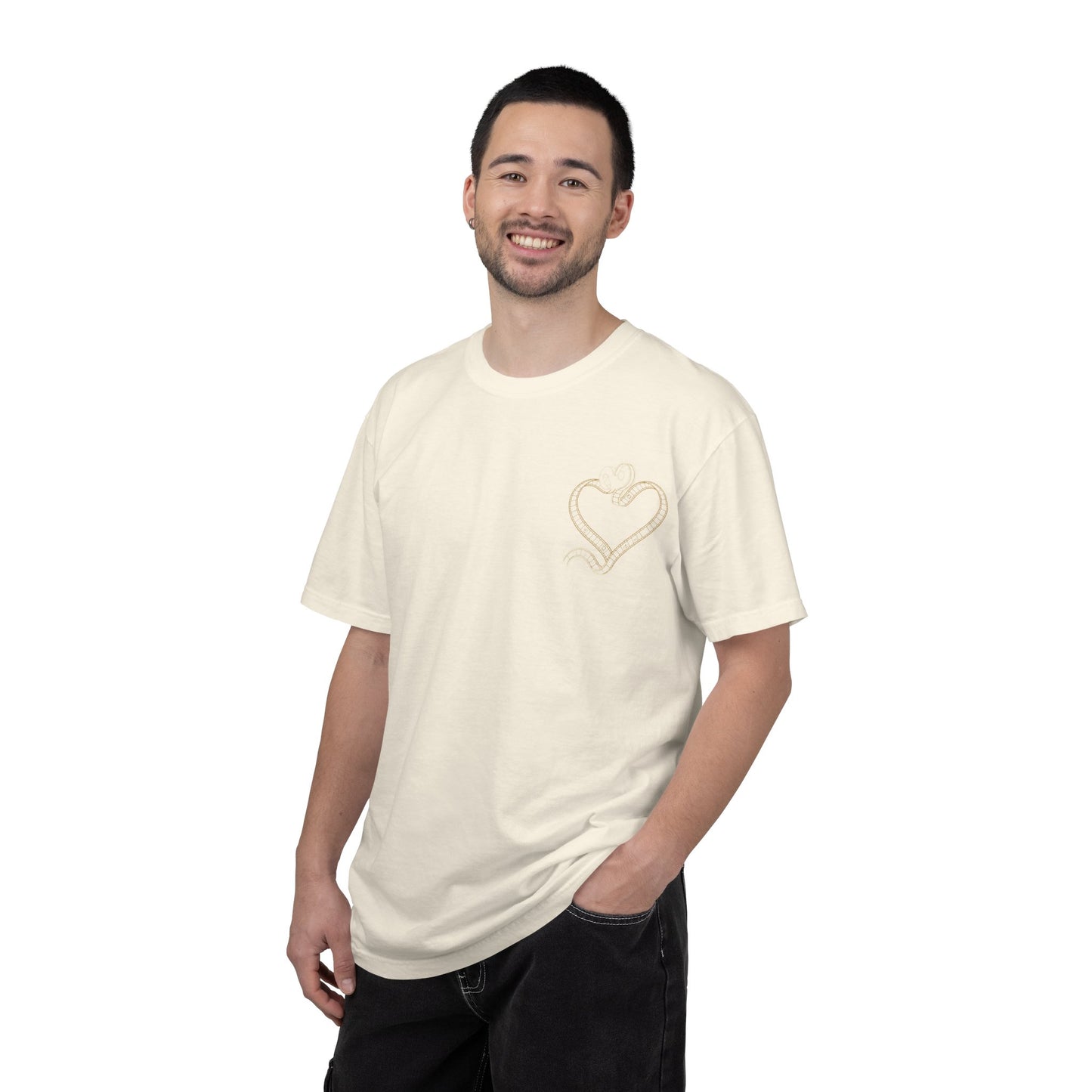 Embroidered Gold Heart T-Shirt — Minimal Chest Heart Tee