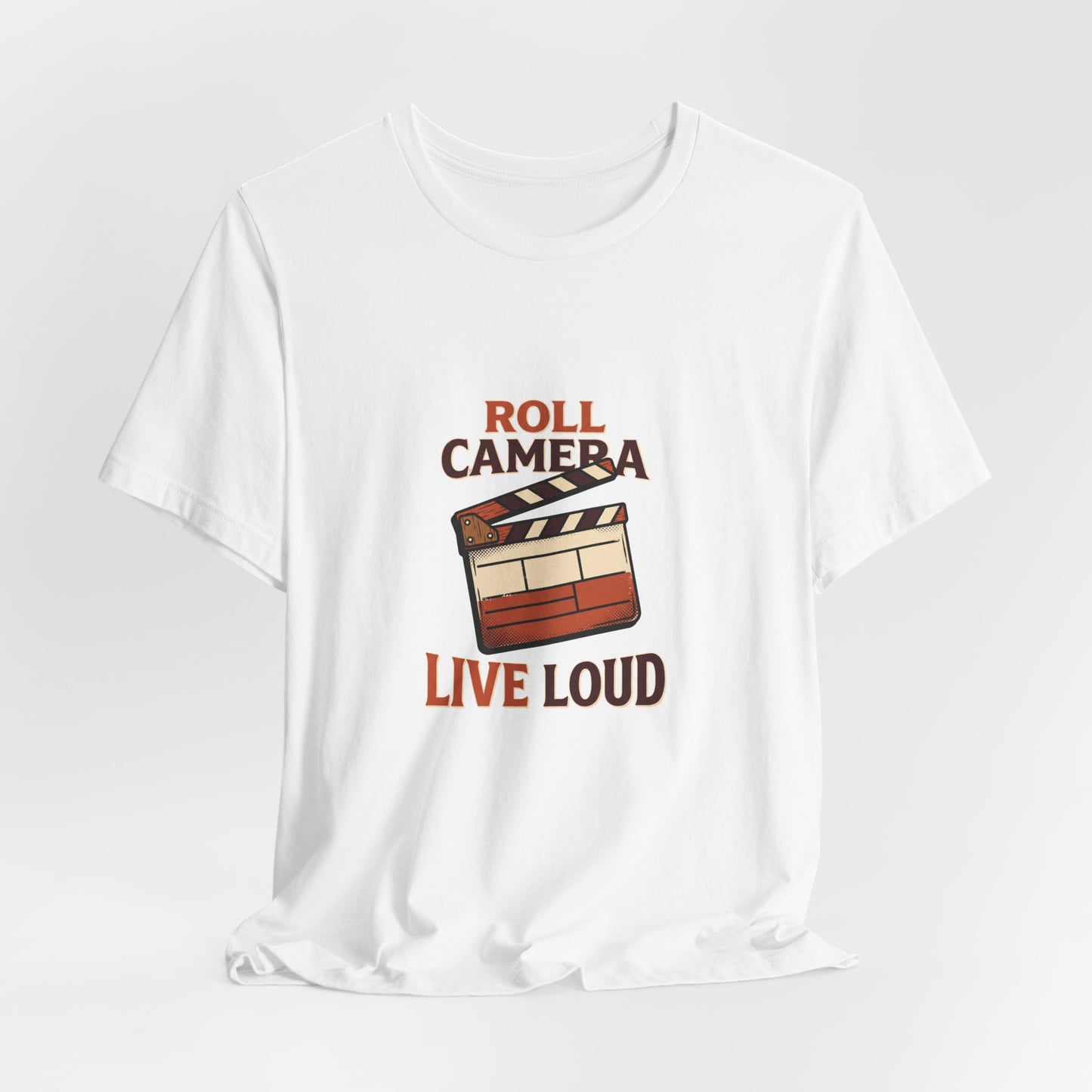 Film Clapboard T-Shirt – "Roll Camera Live Loud" Graphic Tee