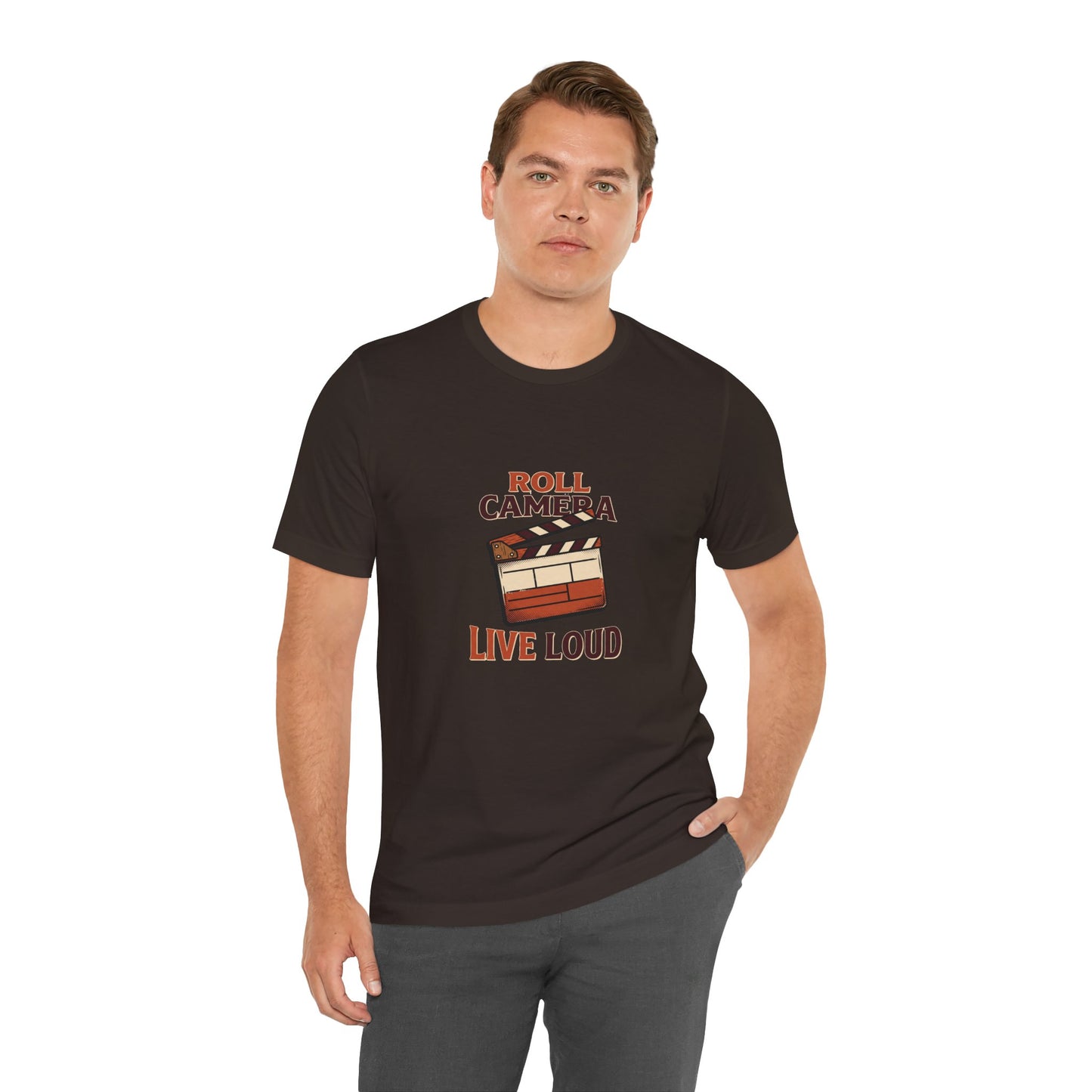 Film Clapboard T-Shirt – "Roll Camera Live Loud" Graphic Tee