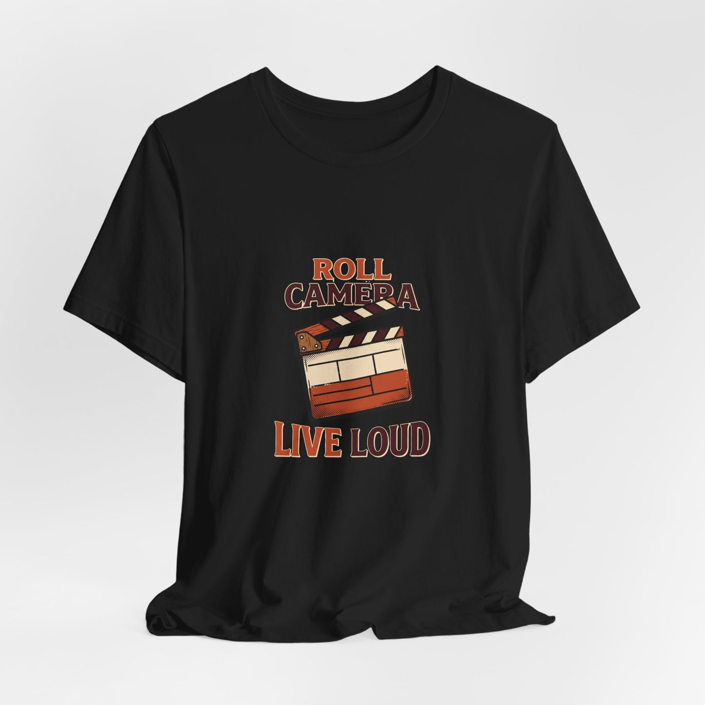Film Clapboard T-Shirt – "Roll Camera Live Loud" Graphic Tee