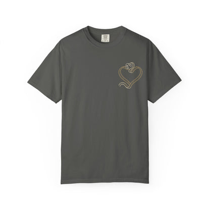 Embroidered Gold Heart T-Shirt — Minimal Chest Heart Tee