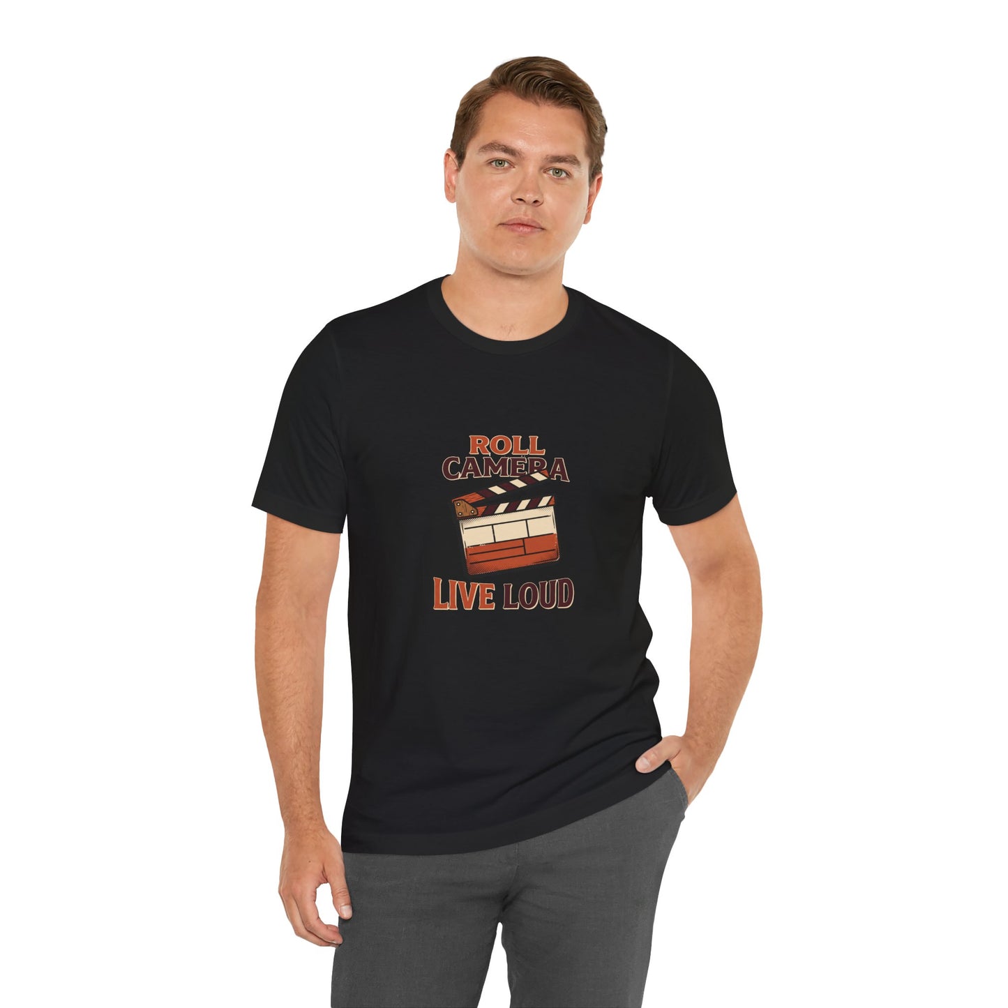 Film Clapboard T-Shirt – "Roll Camera Live Loud" Graphic Tee