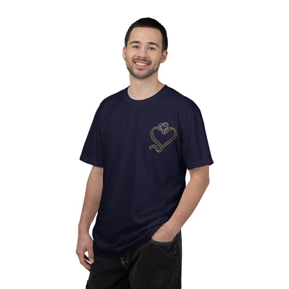 Embroidered Gold Heart T-Shirt — Minimal Chest Heart Tee