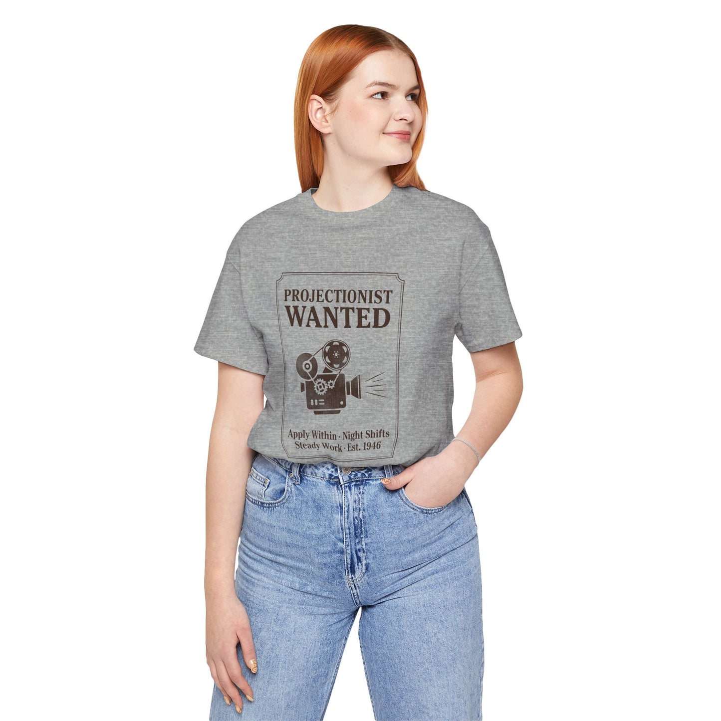 Projectionist Wanted Vintage Camera Tee — Retro Movie Crew T‑Shirt