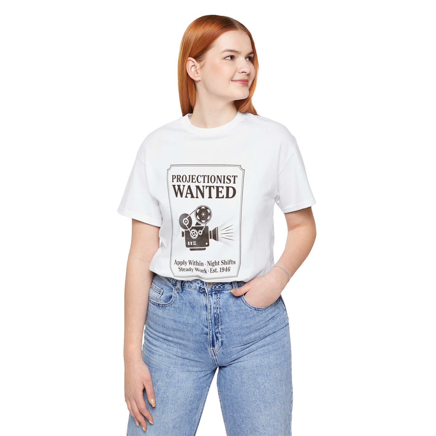 Projectionist Wanted Vintage Camera Tee — Retro Movie Crew T‑Shirt