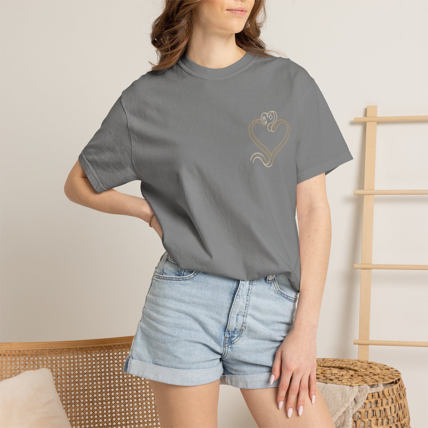 Embroidered Gold Heart T-Shirt — Minimal Chest Heart Tee