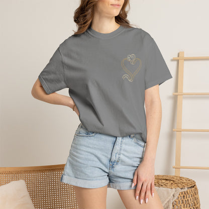 Embroidered Gold Heart T-Shirt — Minimal Chest Heart Tee