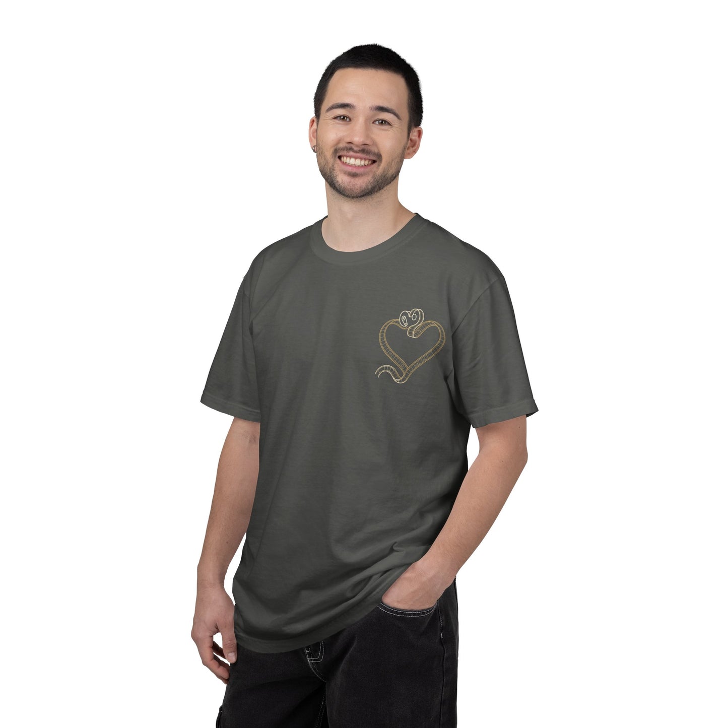 Embroidered Gold Heart T-Shirt — Minimal Chest Heart Tee