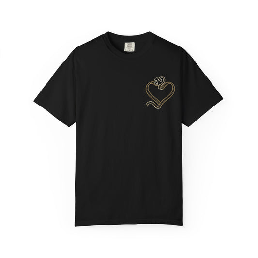 Embroidered Gold Heart T-Shirt — Minimal Chest Heart Tee